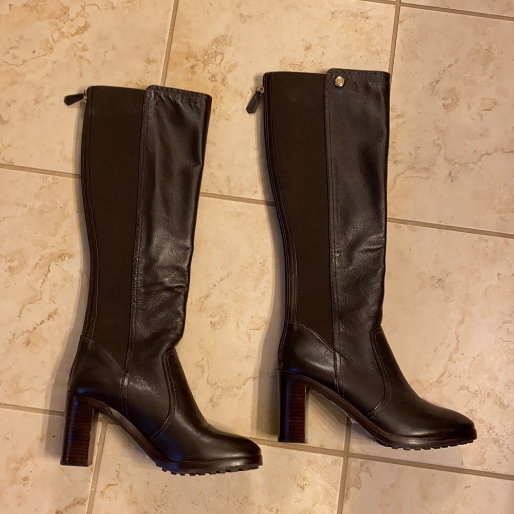 Brand new Tory Burch Chocolate leather tall boots size 7.5